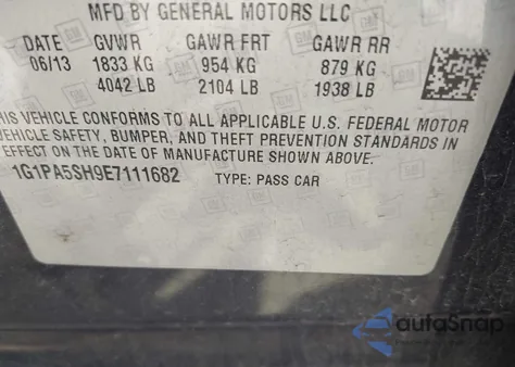 2014 Chevrolet Cruze Ls Auto z USA, uszkodzony, nr VIN 1G1PA5SH9E7111682